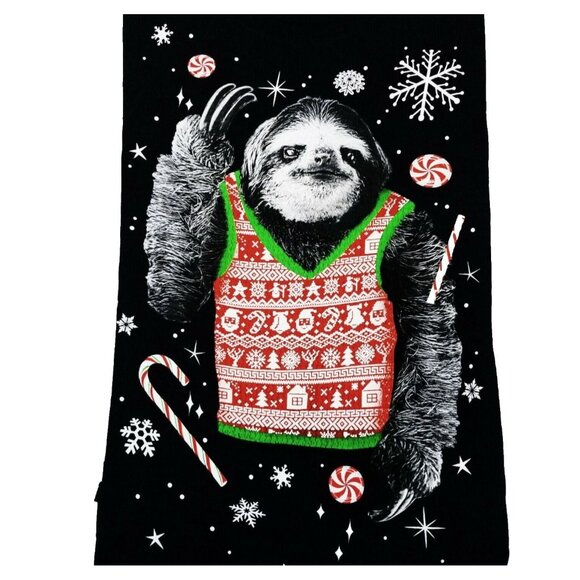 Dec 25th Christmas Sloth T Shirt Mens L Wearing Vest Funny Ugly Holiday Black - Picture 4 of 8